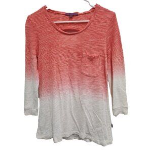 Z By Zobha‎ Top Womens Medium Coral Ombre 3/4 Sleeve Cutout Back Casual Hippie